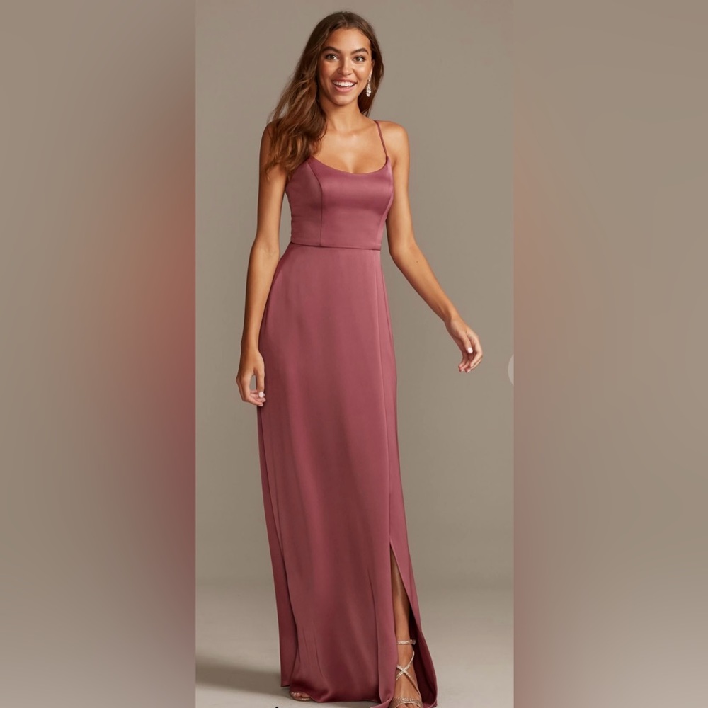 Crepe-back satin spaghetti strap bridesmaid dress